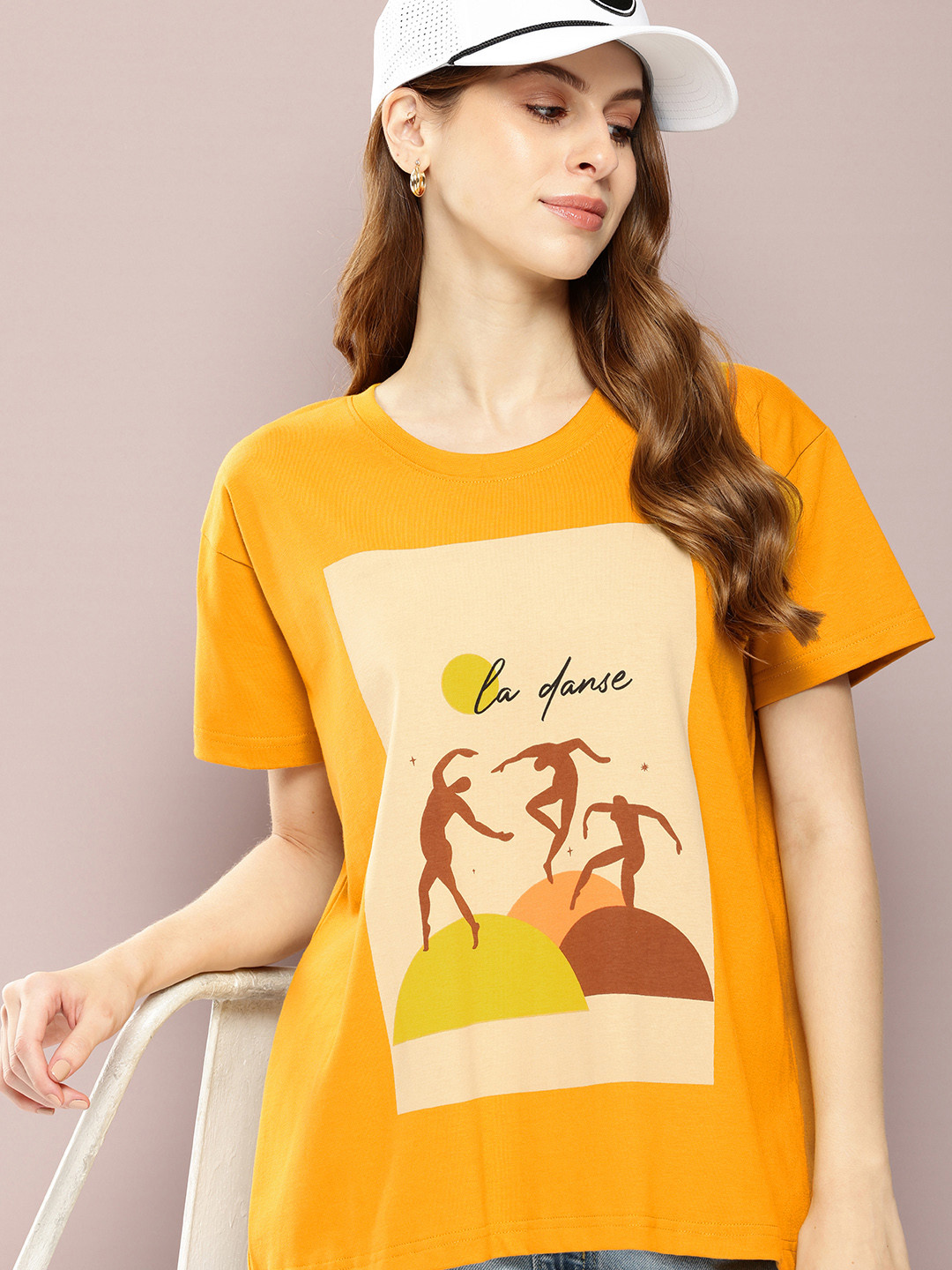 

DILLINGER Women Graphic Printed Boxy T-shirt, Mustard