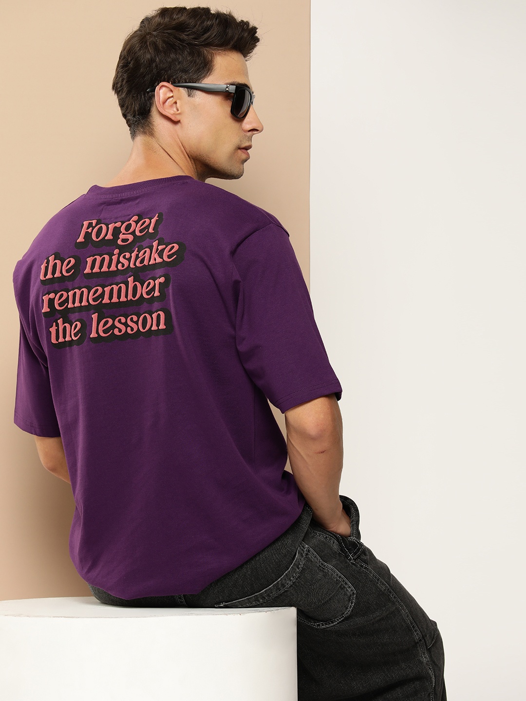 

Difference of Opinion Men Typography Printed Embossed Oversized T-shirt, Purple