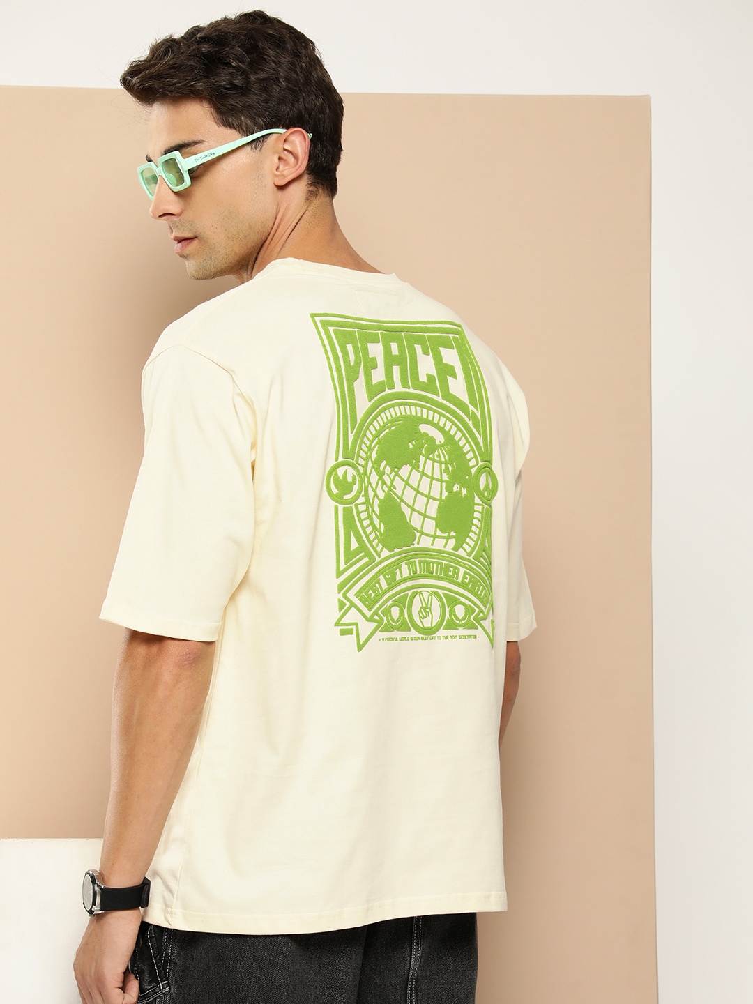 

Difference of Opinion Men Graphic Printed Embossed Oversized T-shirt, Off white