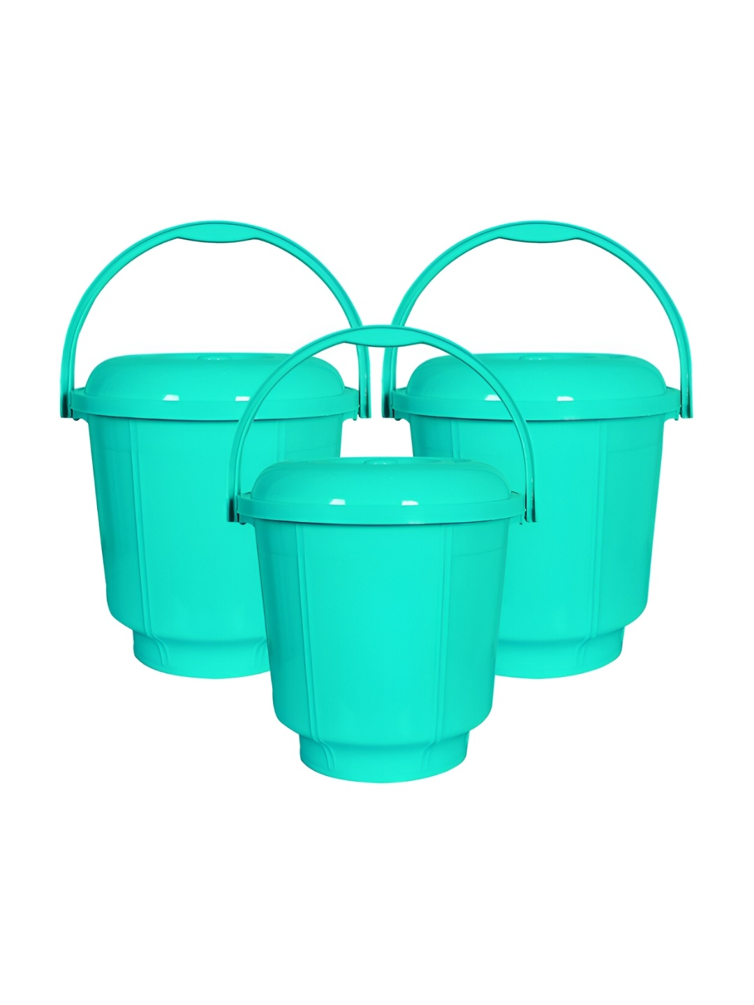 

Kuber Industries Green 3 Pieces Lightweight Bucket with Lid