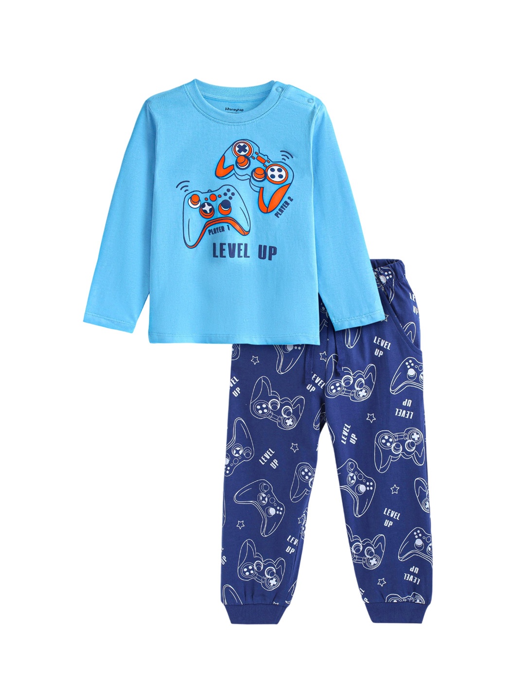 

Honeyhap Boys Printed Cotton Night suit, Blue