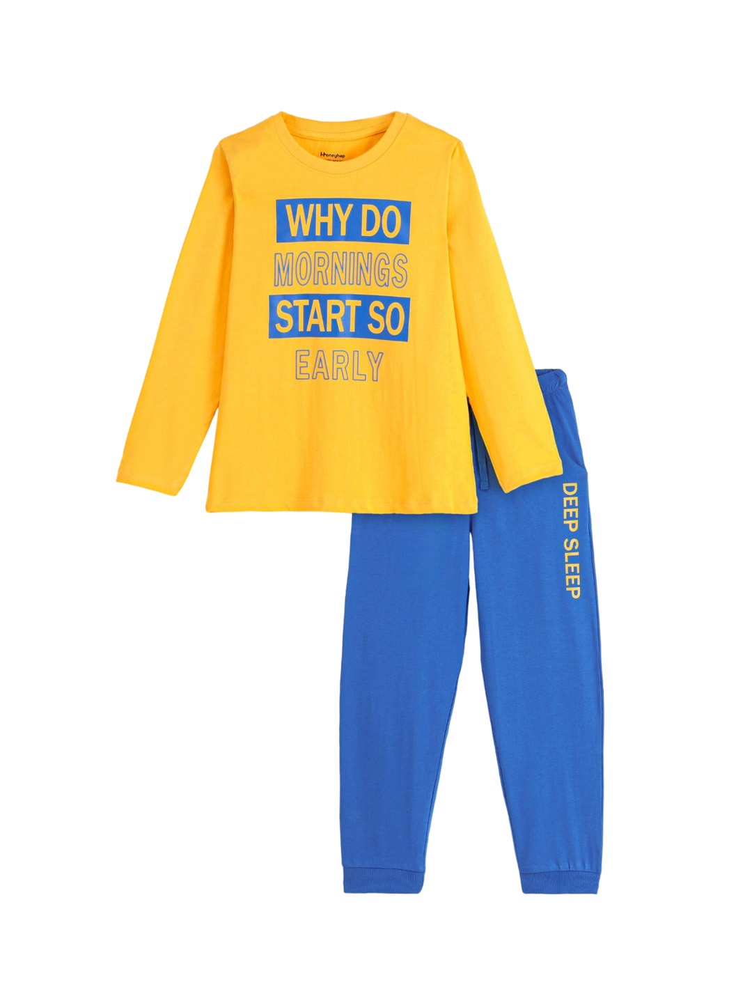 

Honeyhap Boys Typography Printed Pure Cotton Night suit, Yellow