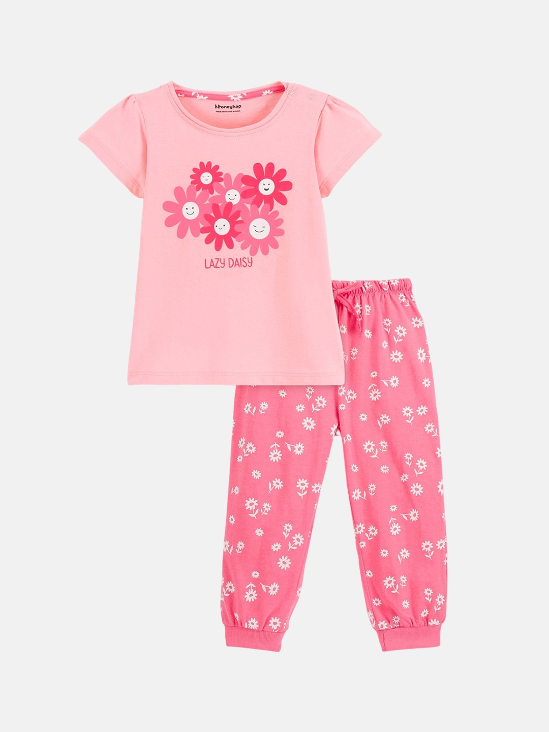 

Honeyhap Girls Floral Printed Pure Cotton Night suit, Pink
