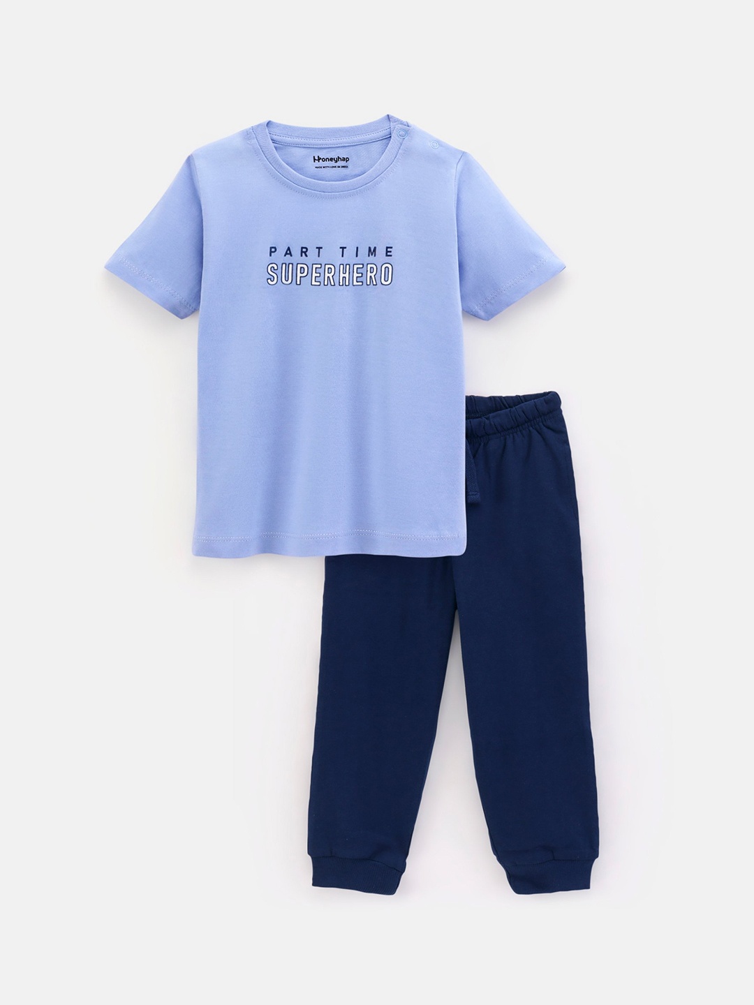 

Honeyhap Boys Typography Printed Pure Cotton Night suit, Blue