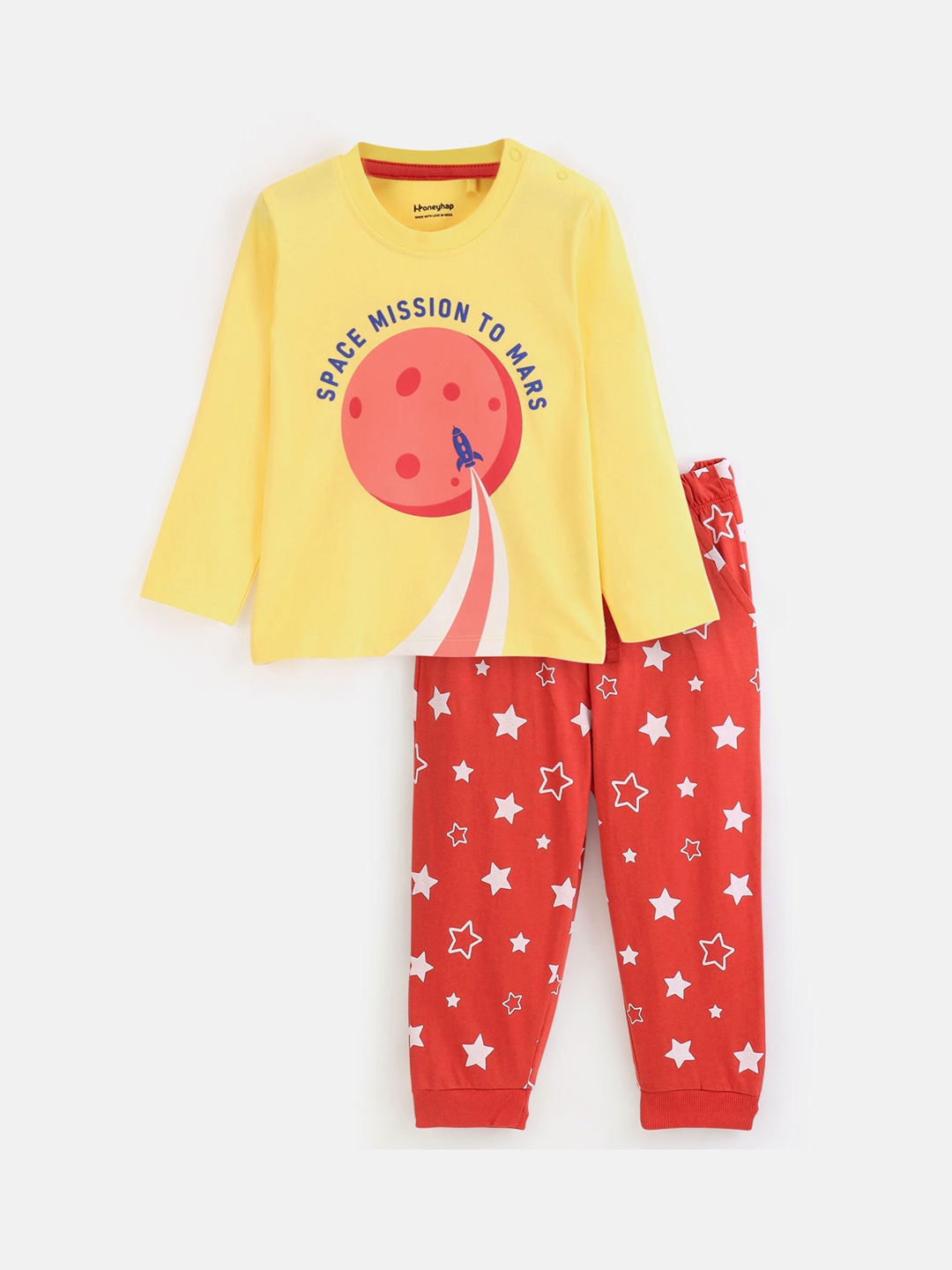 

Honeyhap Boys Graphic Printed Pure Cotton Night suit, Yellow