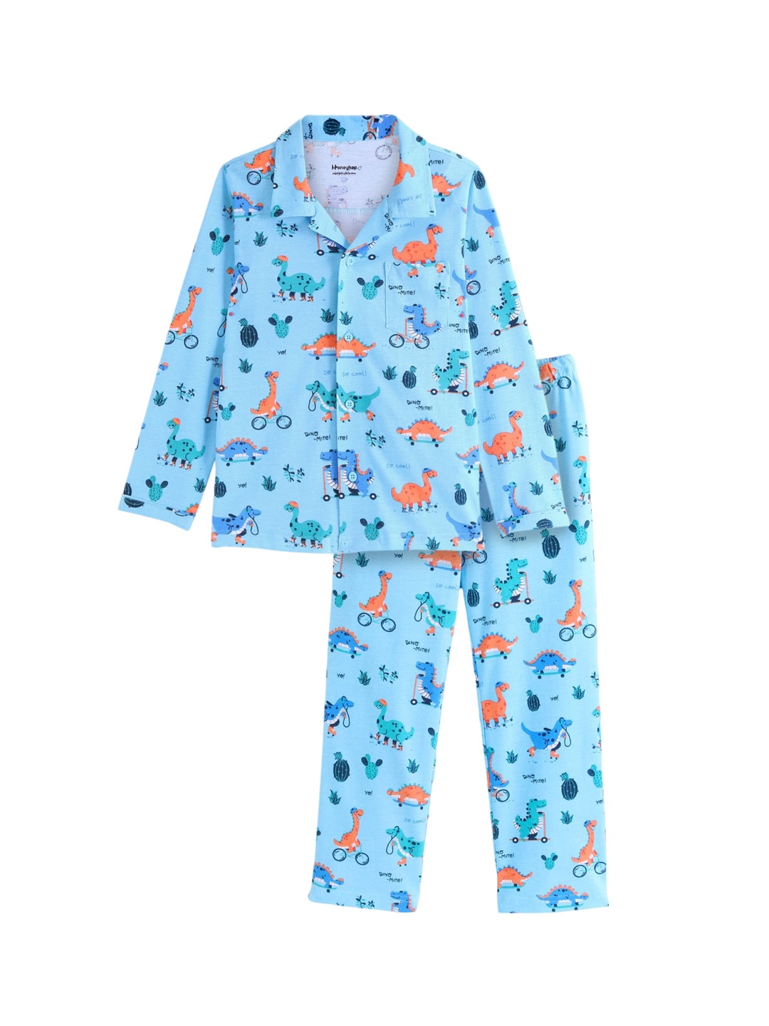 

Honeyhap Boys Conversational Printed Pure Cotton Night suit, Blue