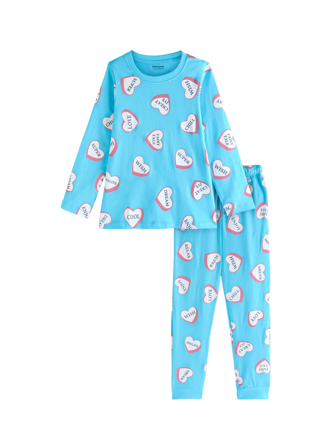 

Honeyhap Girls Conversational Printed Pure Cotton Night suit, Blue