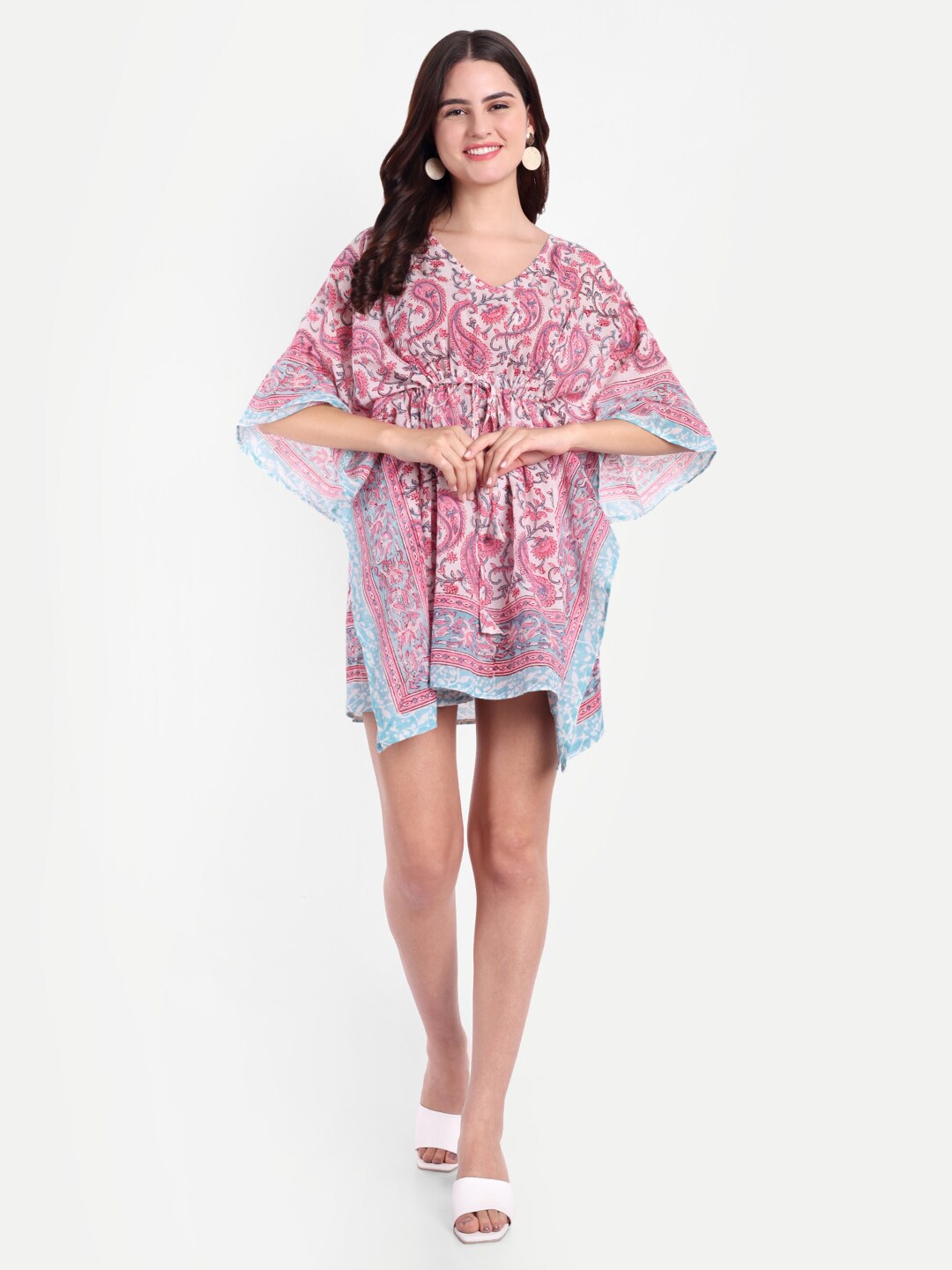 

Bohekant Ethnic Motif Printed Pure Cotton Kaftan Dress, Pink