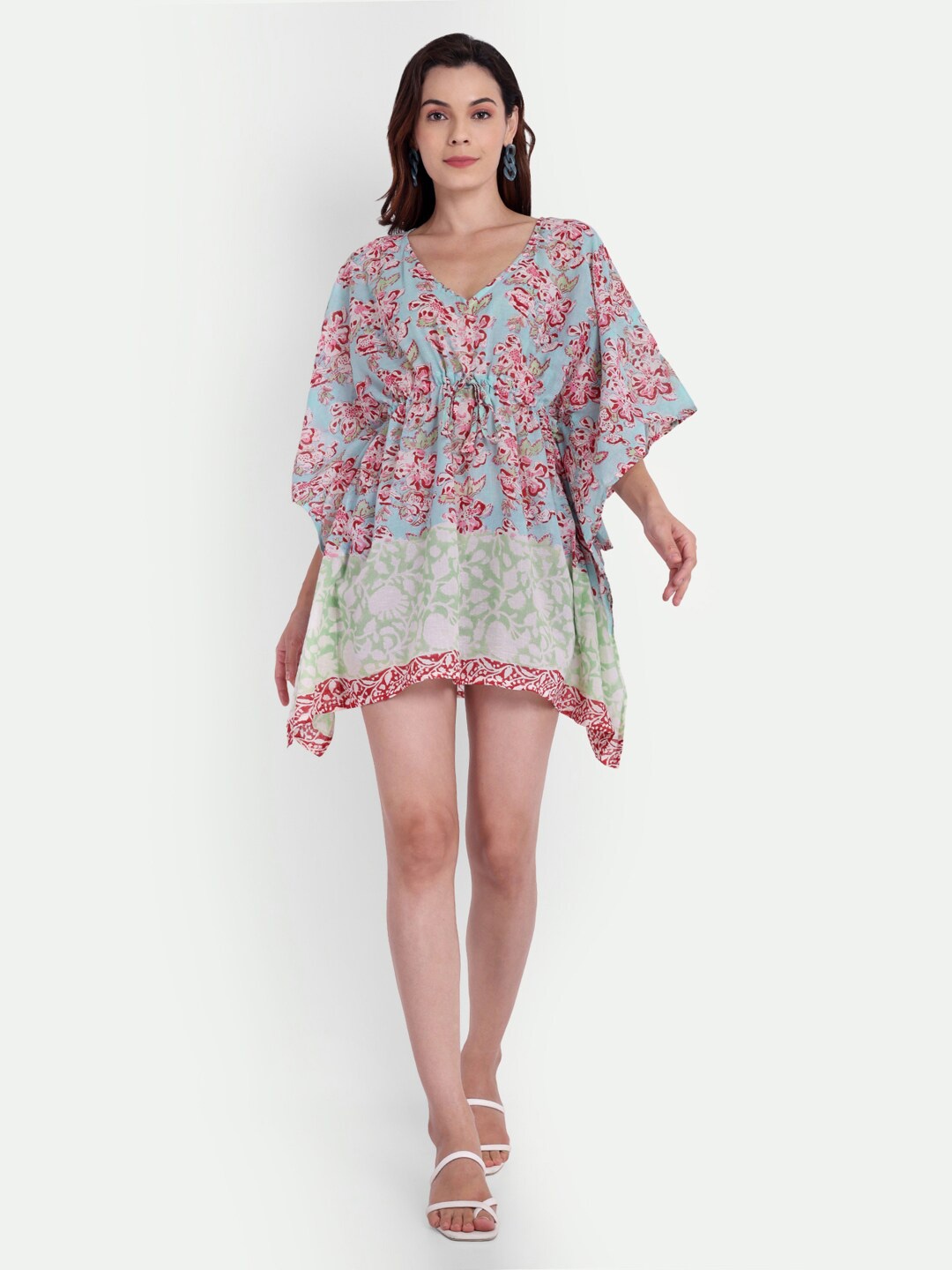 

Bohekant Floral Printed Pure Cotton Kaftan Dress, Turquoise blue