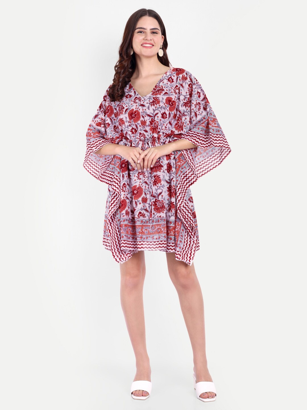 

Bohekant Block Printed Pure Cotton Kaftan Dress, White