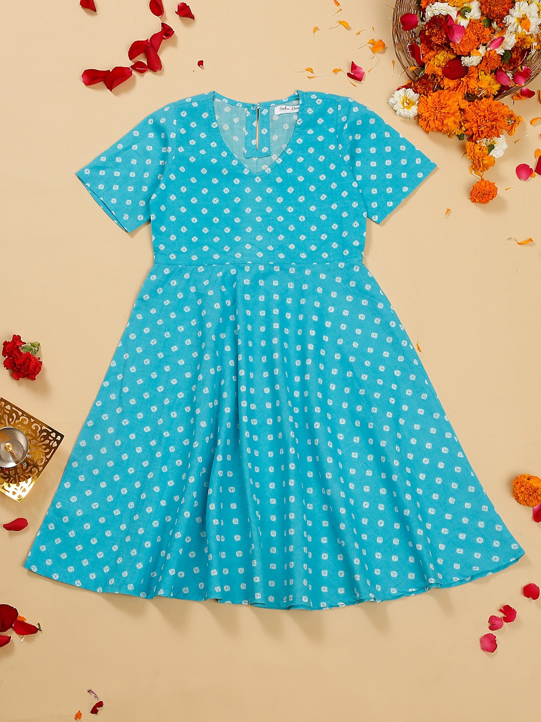 

SAKA DESIGNS Girls Bandhani Printed Cotton A-Line Kurta, Blue