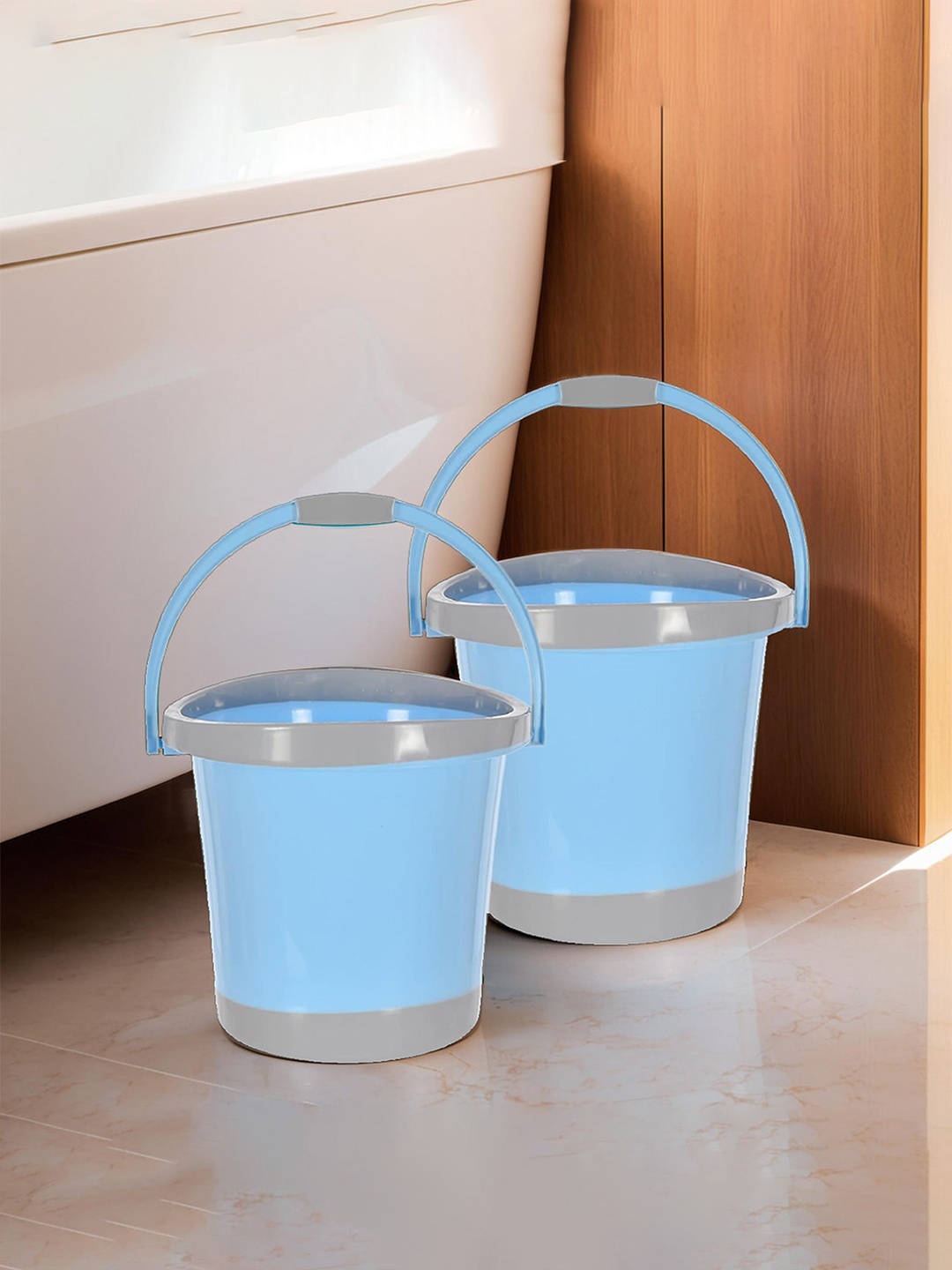 

Kuber Industries Blue & Grey 2 Pieces Unbreakable Bathroom Buckets 18 L Each