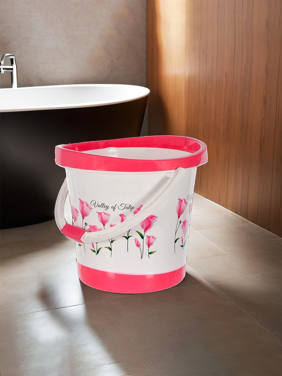 

Kuber Industries Pink & White Printed Unbreakable Bathroom Bucket 18 L