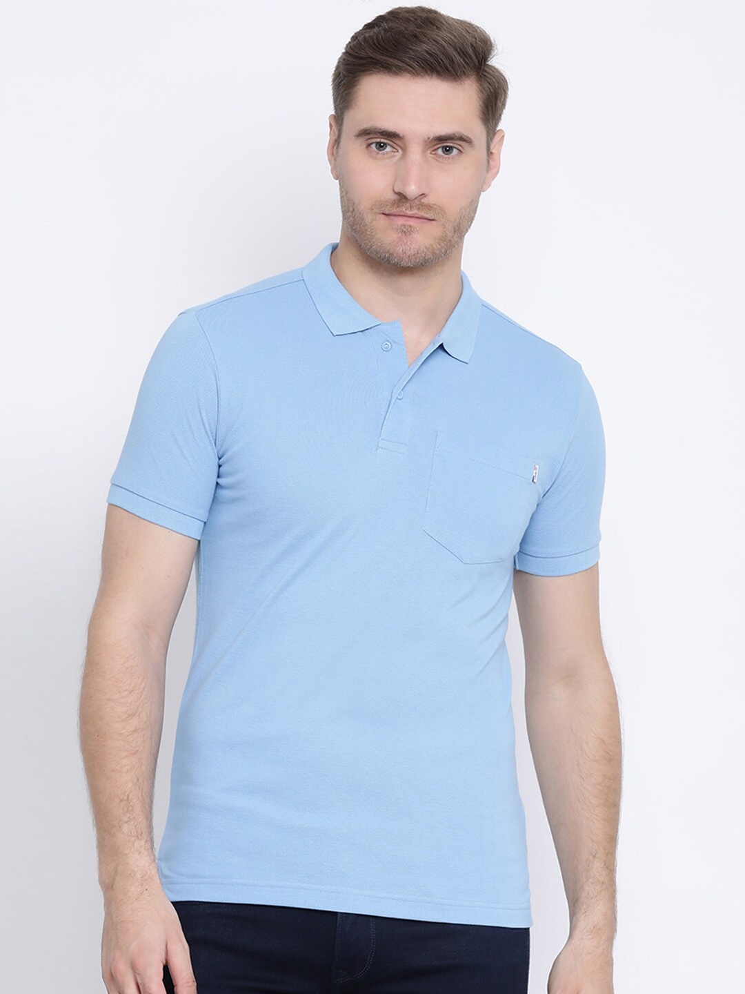 

AXMANN Polo Collar Short Sleeves Cotton T-shirt, Blue