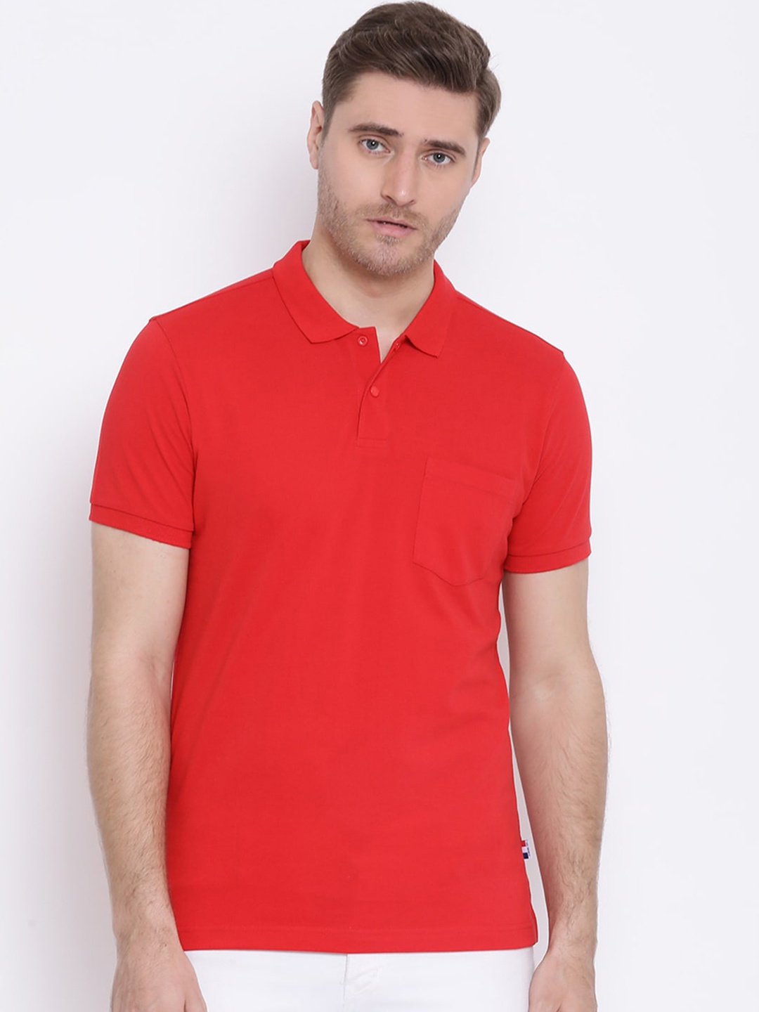 

AXMANN Polo Collar Short Sleeves Cotton Regular Fit T-shirt, Red