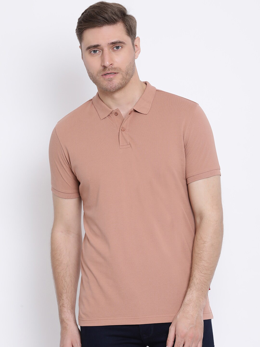 

AXMANN Polo Collar Short Sleeves Regular Fit Cotton T-shirt, Peach