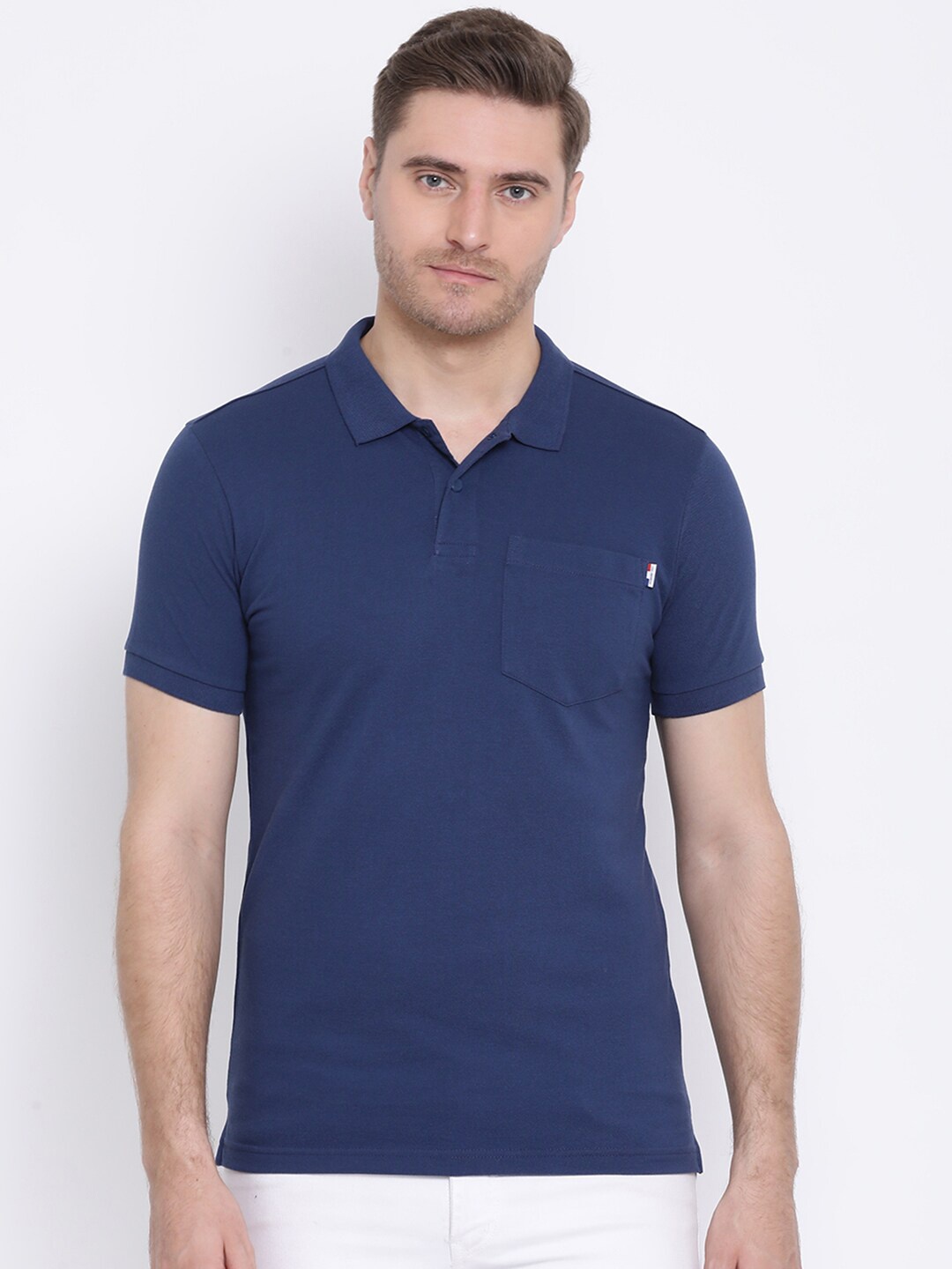 

AXMANN Polo Collar Short Sleeves Regular Fit Cotton T-shirt, Blue