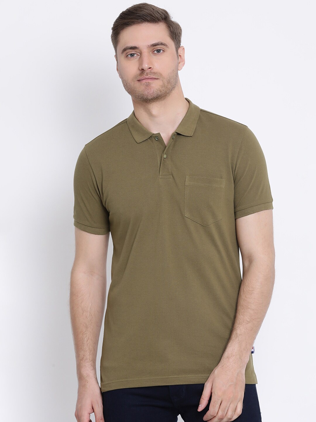 

AXMANN Polo Collar Short Sleeves Regular Fit Cotton T-shirt, Olive