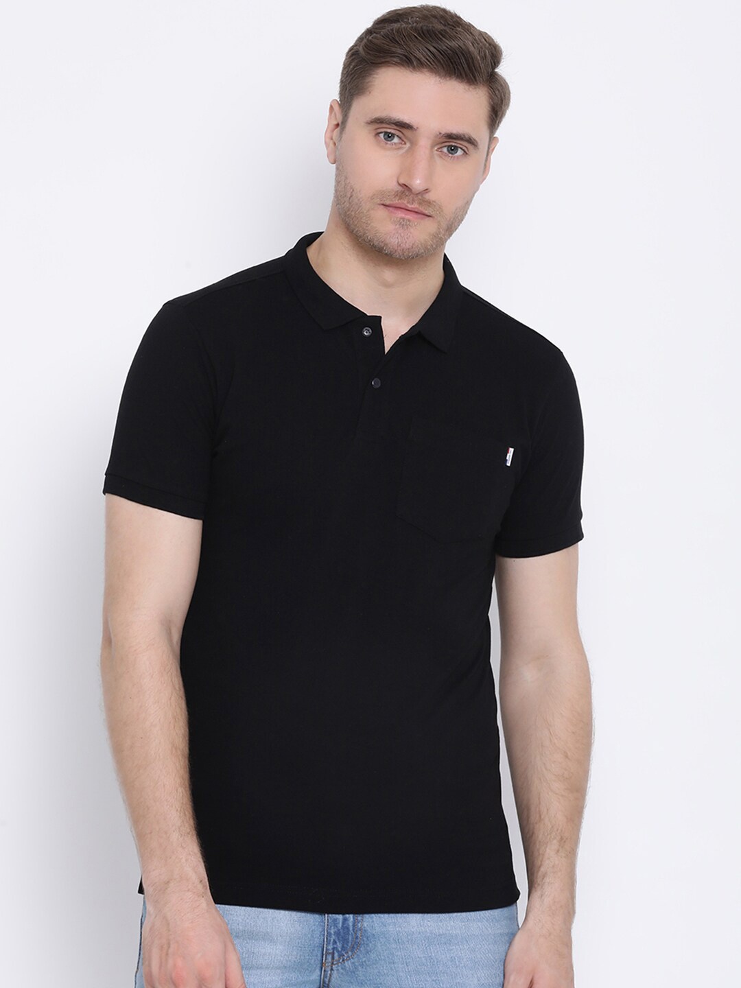 

AXMANN Polo Collar Short Sleeves Cotton T-shirt, Black