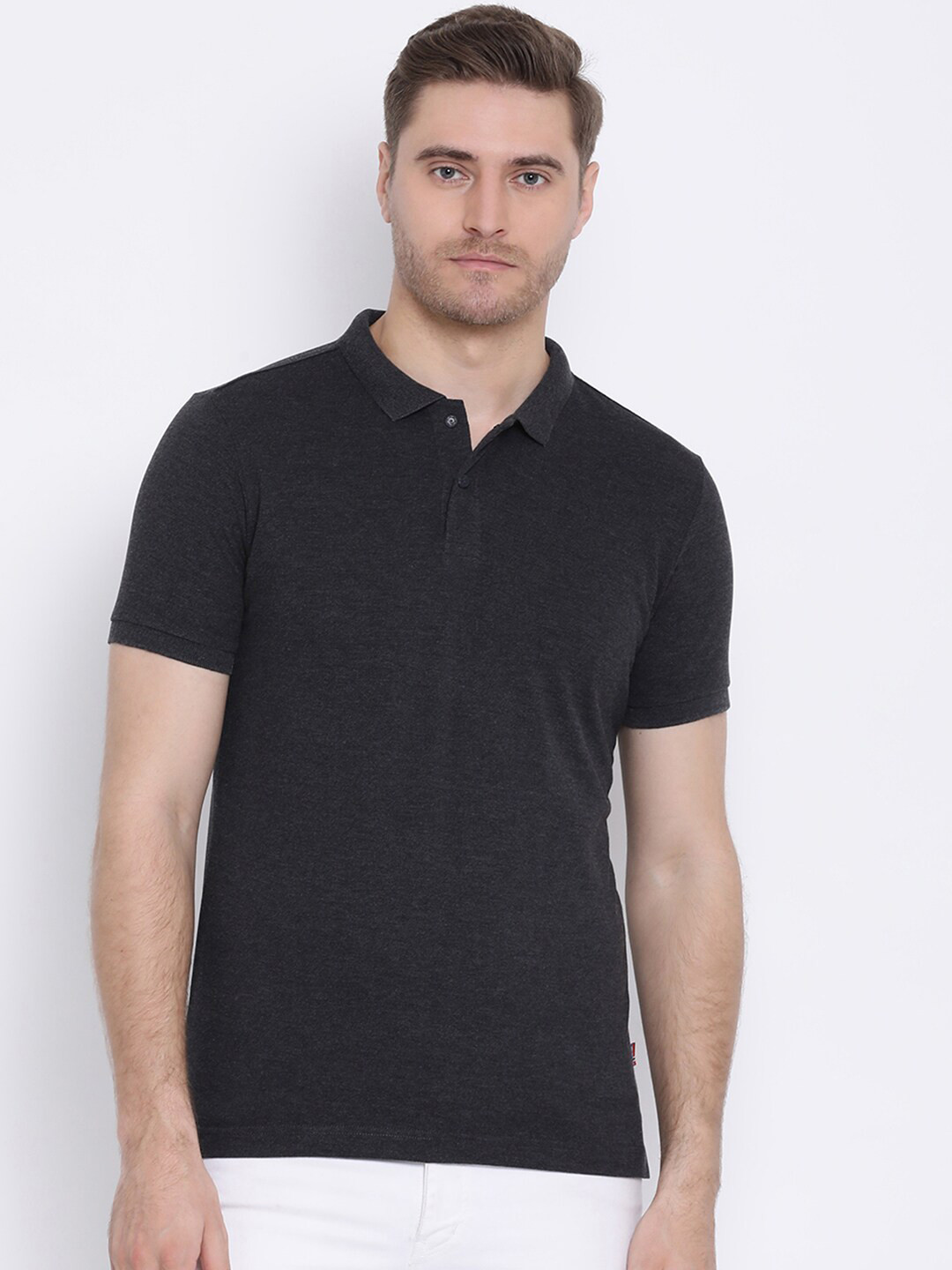 

AXMANN Polo Collar Short Sleeves Regular Fit Cotton T-shirt, Charcoal