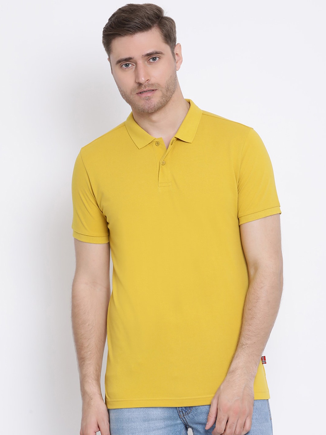 

AXMANN Polo Collar Short Sleeves Cotton Regular Fit T-shirt, Yellow