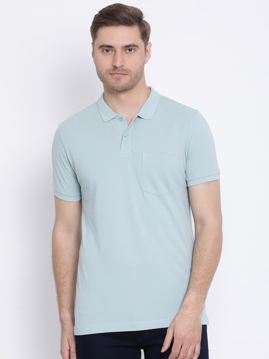 

AXMANN Polo Collar Short Sleeves Regular Fit Cotton T-shirt, Blue