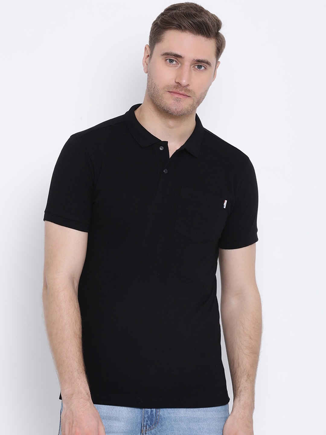 

AXMANN Polo Collar Short Sleeves Cotton T-shirt, Black