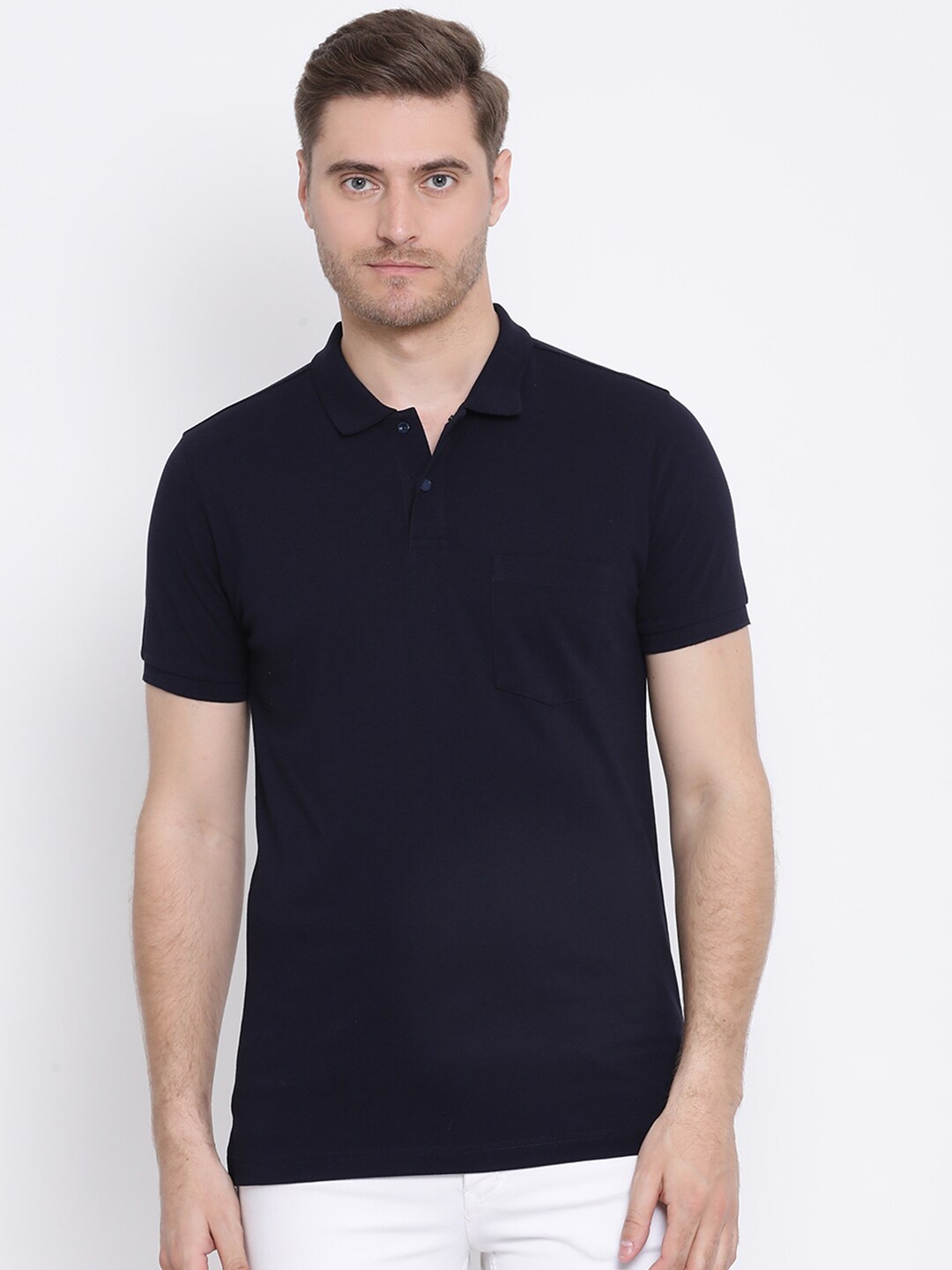 

AXMANN Polo Collar Short Sleeves Cotton Regular Fit T-shirt, Navy blue
