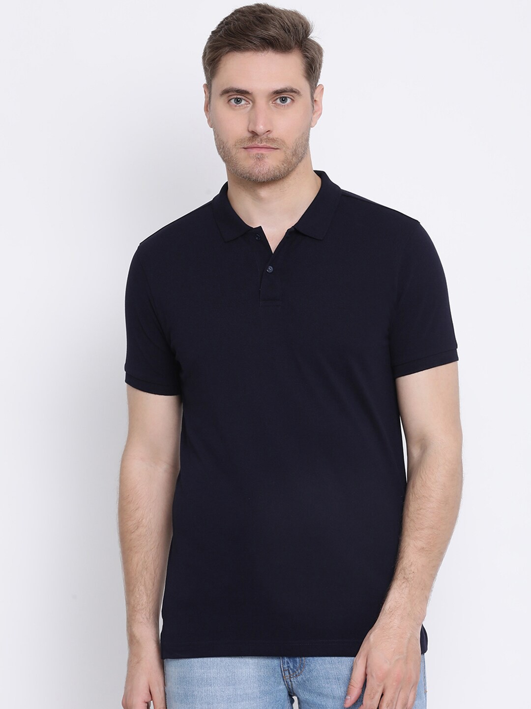 

AXMANN Polo Collar Short Sleeves Regular Fit Cotton T-shirt, Navy blue