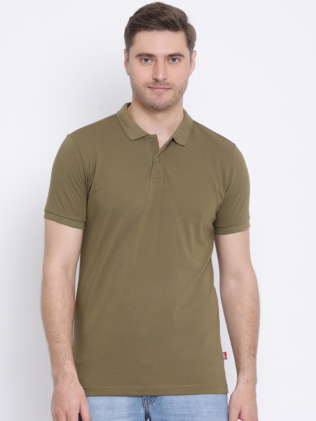

AXMANN Polo Collar Short Sleeves Regular Fit Cotton T-shirt, Olive