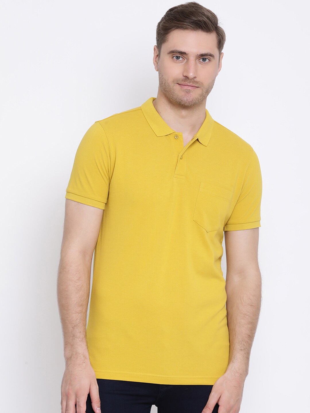 

AXMANN Polo Collar Short Sleeves Regular Fit Cotton T-shirt, Yellow