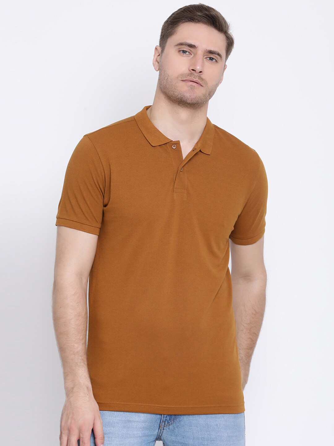 

AXMANN Polo Collar Short Sleeves Regular Fit Cotton T-shirt, Brown