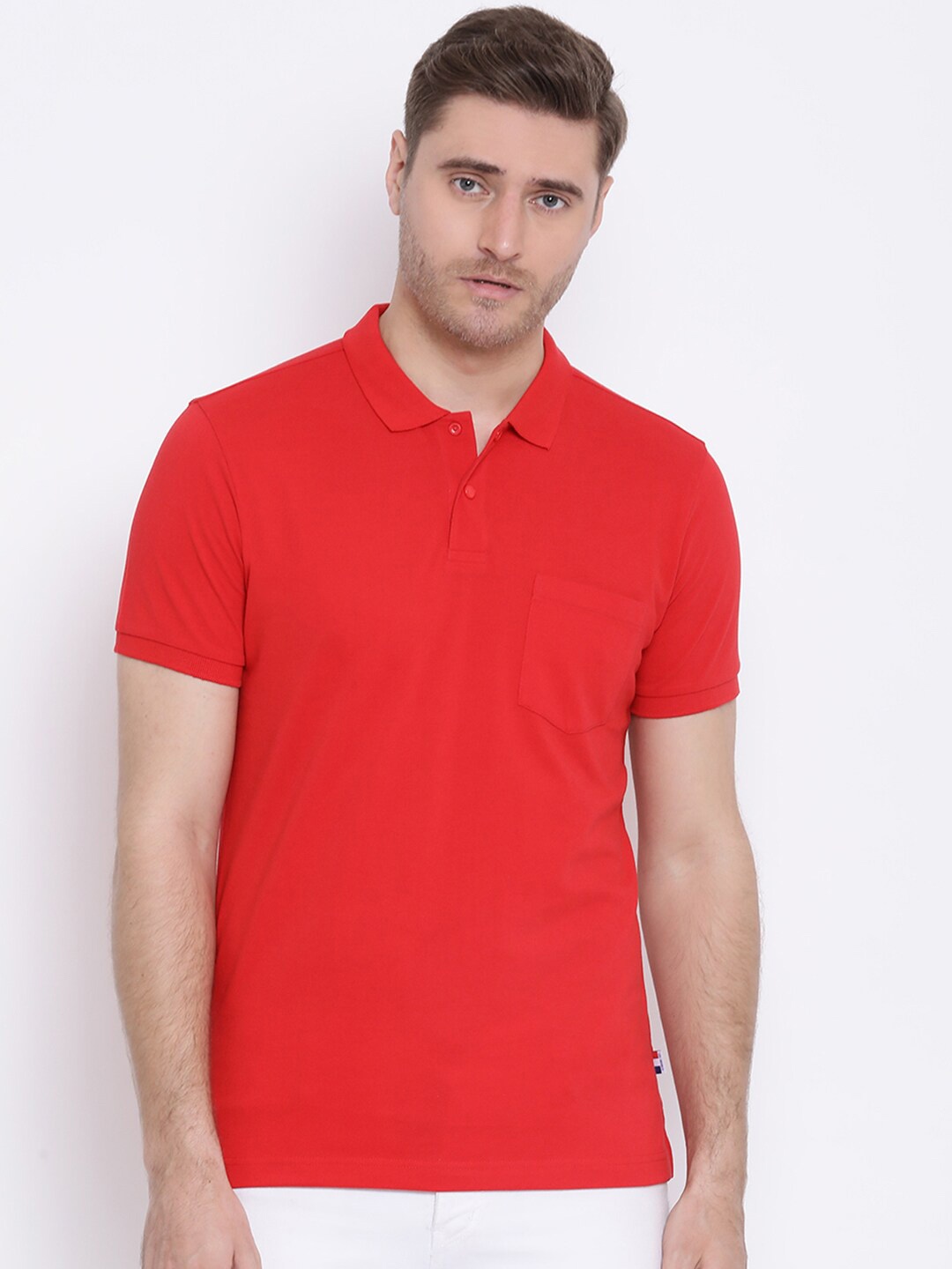 

AXMANN Polo Collar Short Sleeves Regular Fit Cotton T-shirt, Red