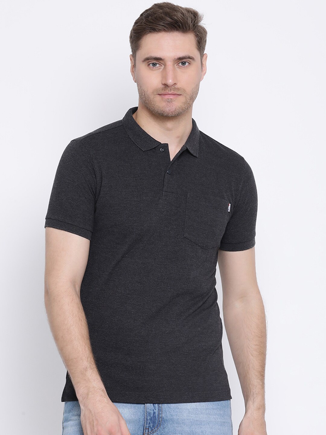 

AXMANN Polo Collar Short Sleeves Cotton Regular Fit T-shirt, Charcoal