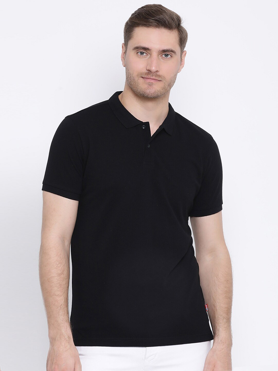 

AXMANN Polo Collar Short Sleeves Regular Fit Cotton T-shirt, Black