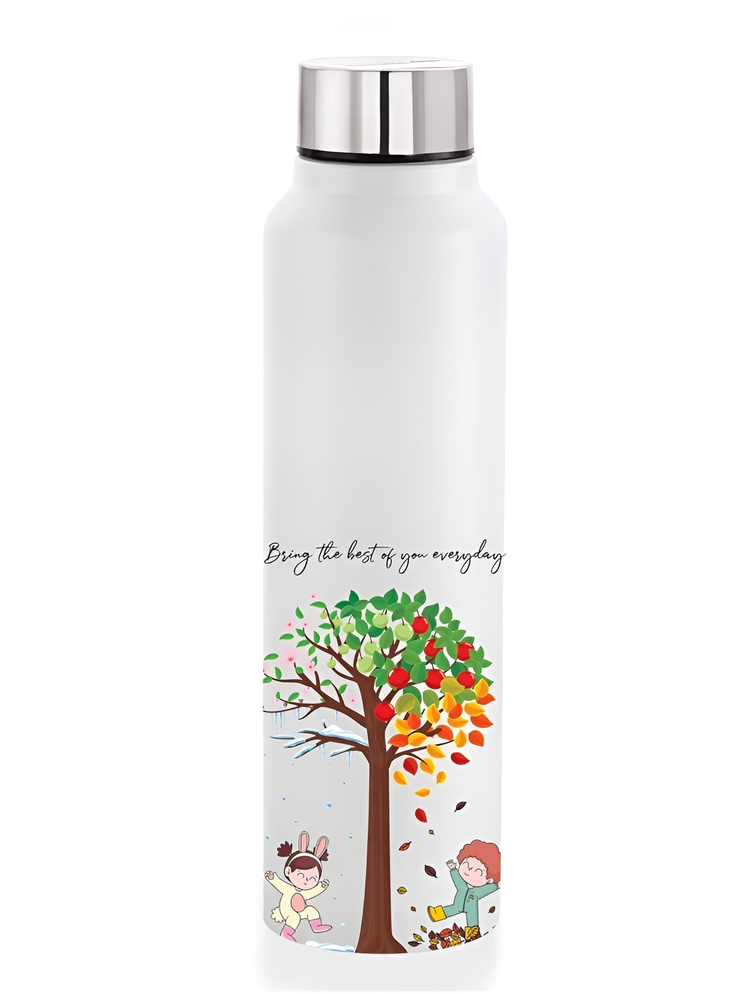 

NIRLON White Printed Stainless Steel Single Wall Vacuum Water Bottle 1 L