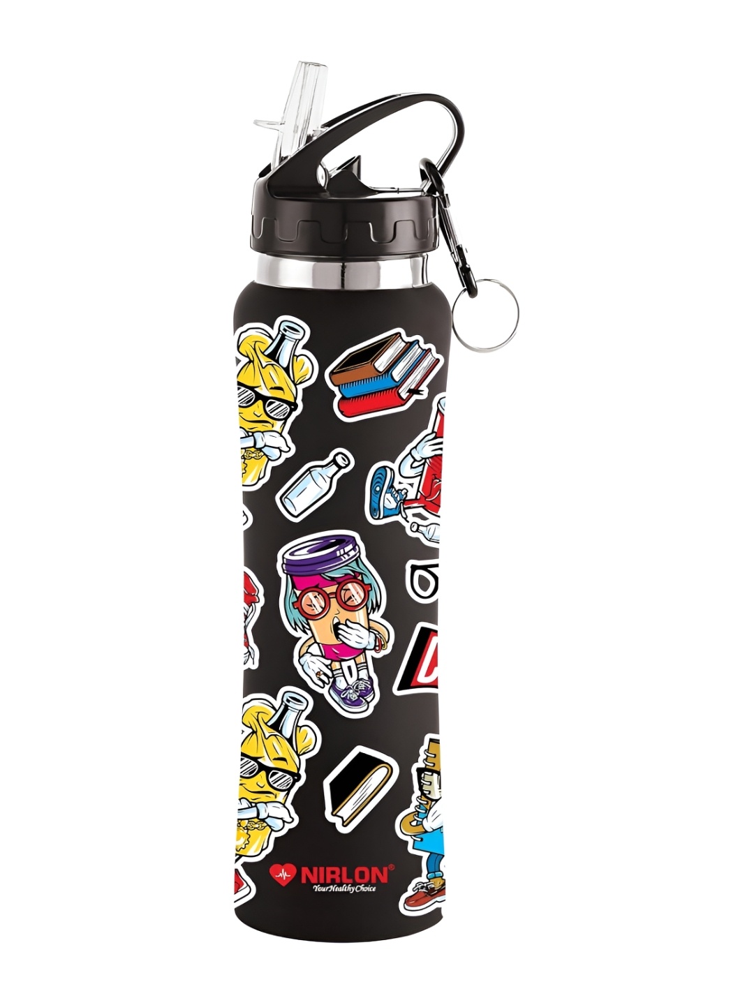 

NIRLON Black Printed Stainless Steel Single Wall Vacuum Water Bottle 750 ml