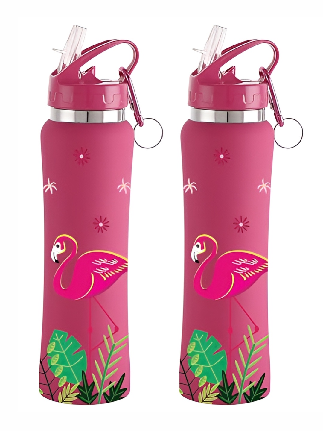 

NIRLON Pink 2 Pieces Printed Stainless Steel Single Wall Vacuum Water Bottles 750 ml Each