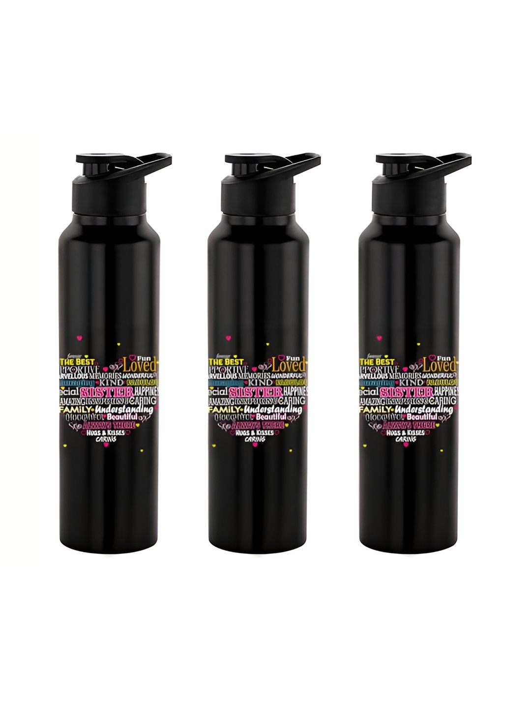 

NIRLON Black 3 Pieces Typography Stainless Steel Single Wall Vacuum Water Bottles 1 L Each