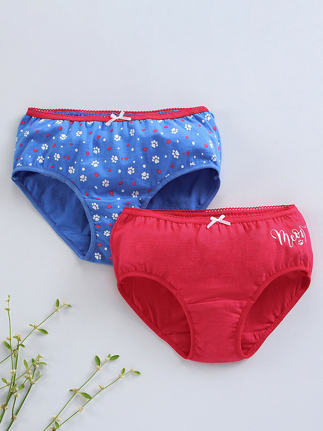 

Honeyhap Girls Pack Of 2 Printed Basic Briefs, Red