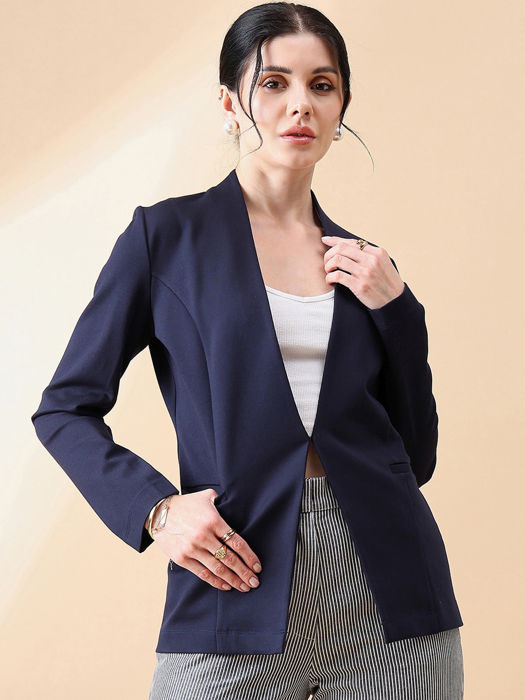 

PowerSutra Comfort-Fit Single-Breasted Blazer, Navy blue