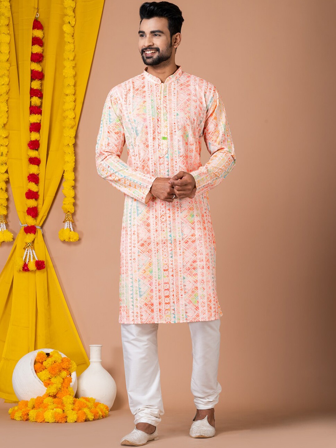 

HU - Handcrafted Uniquely Ethnic Motifs Mandarin Collar Cotton Chikankari Straight Kurta, White