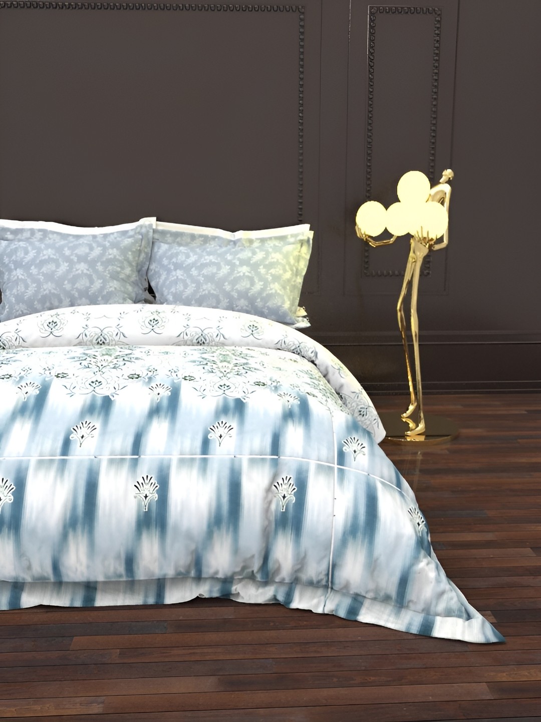 

THE WHITE MOSS Blue & White Abstract Cotton 144 TC Queen Bedsheet With 2 Pillow Covers