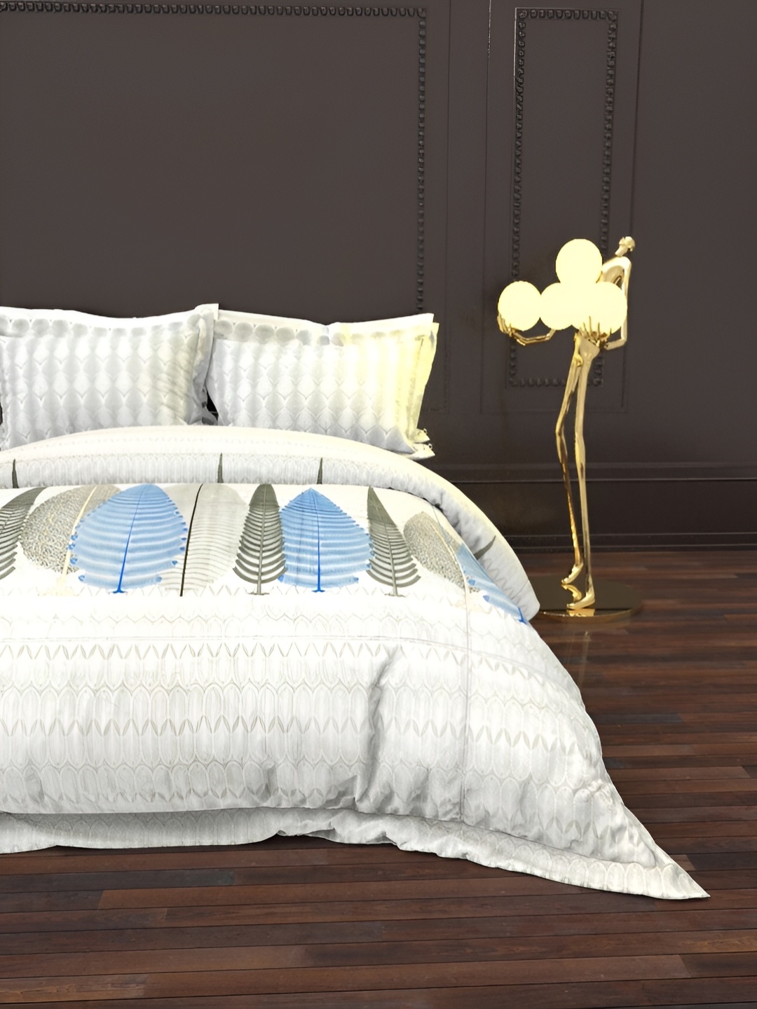 

THE WHITE MOSS White & Blue Cotton 144 TC Queen Bedsheet with 2 Pillow Covers