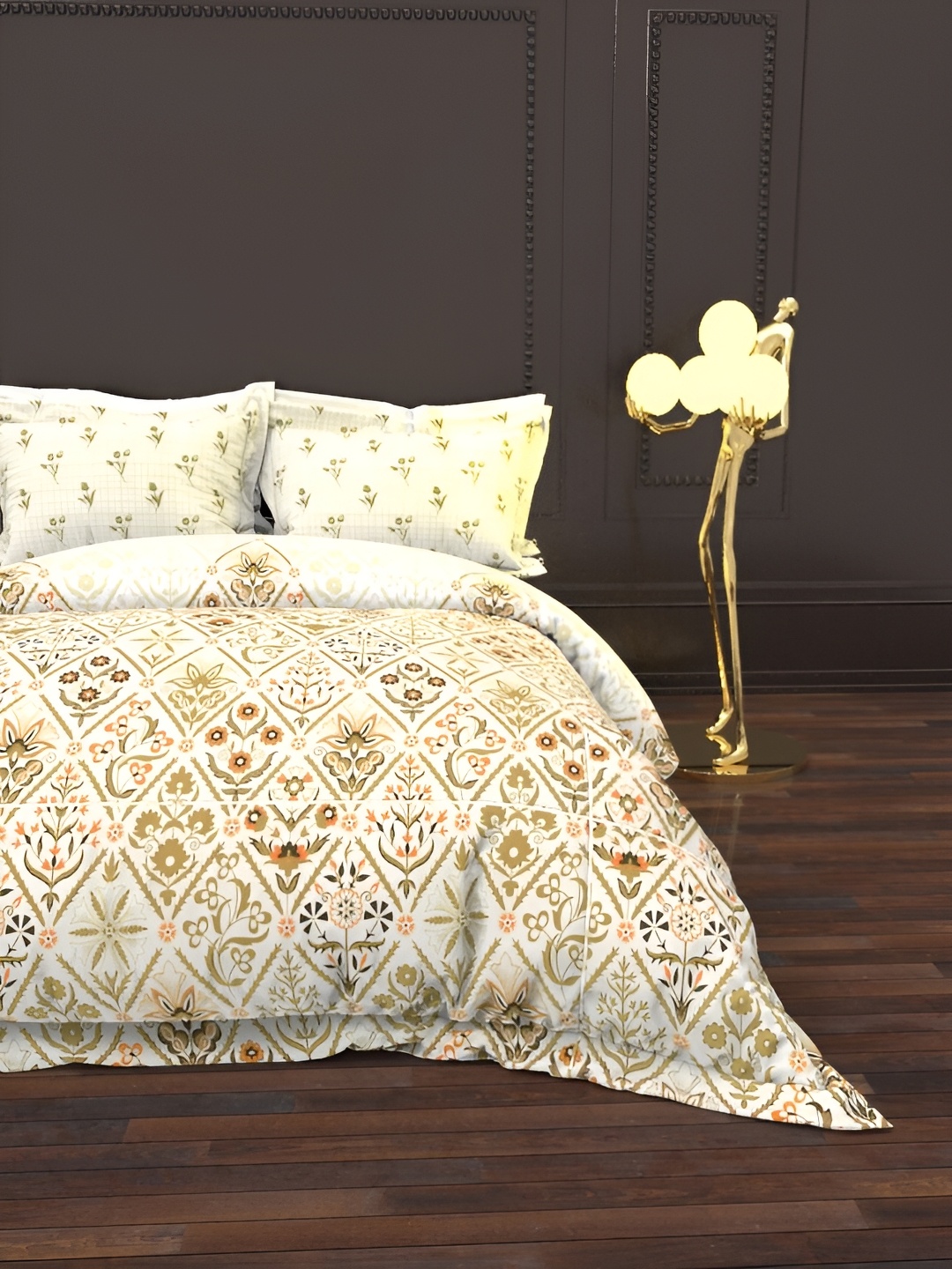

THE WHITE MOSS Brown & White Cotton 144 TC Queen Bedsheet with 2 Pillow Covers