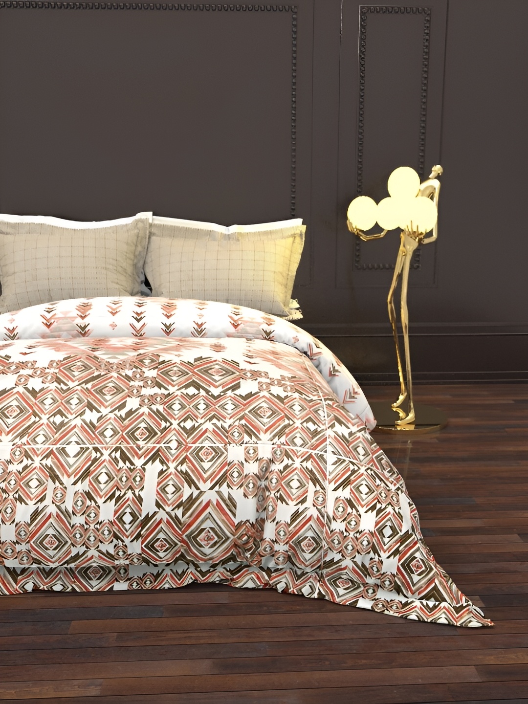 

THE WHITE MOSS Brown & White Cotton 144 TC Queen Bedsheet with 2 Pillow Covers