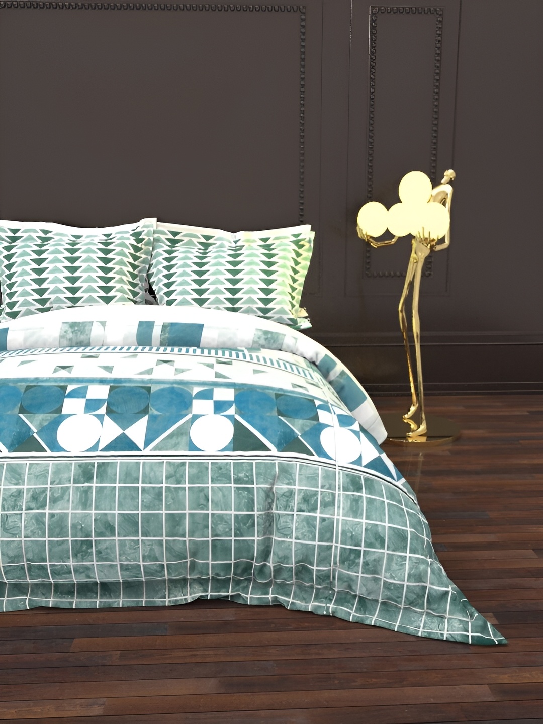 

THE WHITE MOSS Blue & White Cotton 144 TC Queen Bedsheet with 2 Pillow Covers