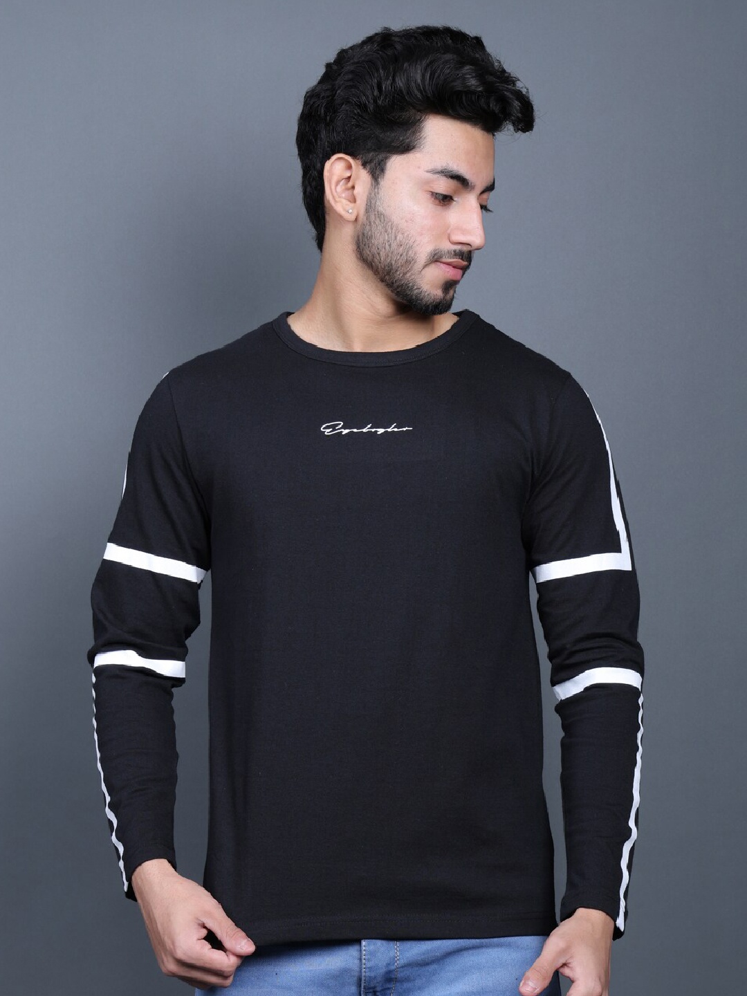 

Eyebogler Typography Printed Round Neck Cotton T-shirt, Black