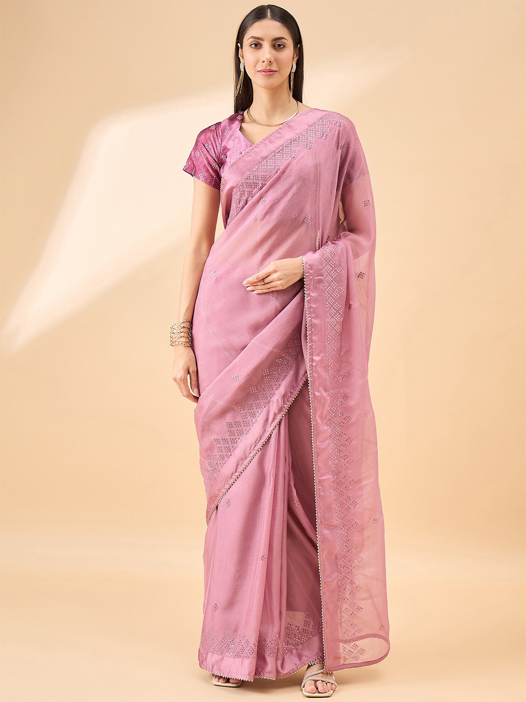 

all about you Floral Embroidered Pure Chiffon Saree, Purple