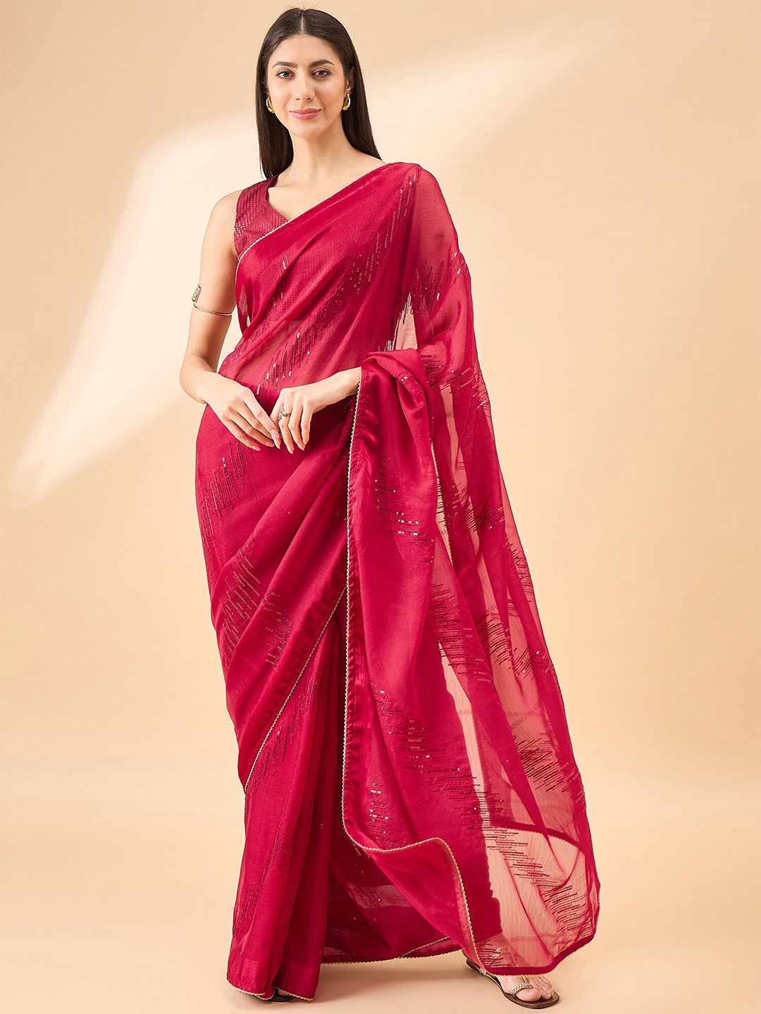 

all about you Embellished Sequinned Pure Chiffon Saree, Maroon